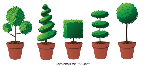 Potted Topiary Collection Part 2 EPS 8 Vector, Grouped For Easy Editing. No Open Shapes Or Paths.