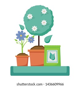 potted tree flower fertilizer gardening flat design vector illustration