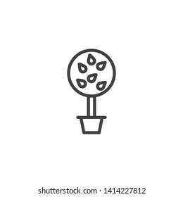 Potted tree line icon. Decorative plant linear style sign for mobile concept and web design. Tree with leaves in flower pot outline vector icon. Gardening symbol, logo illustration. Vector graphics