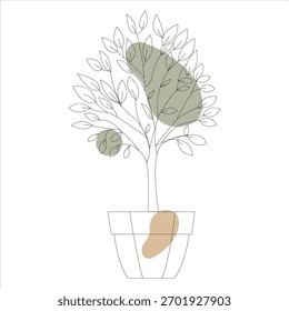 Contorno de planta de árvore em vaso de cores sutis