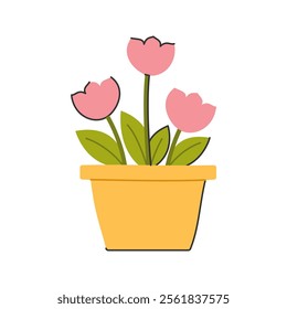 Potted Tulips Icon Illustration with soft color palette in flat design style. Perfect for Spring season themed designs