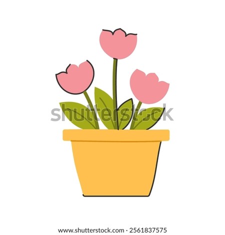 Potted Tulips Icon Illustration with soft color palette in flat design style. Perfect for Spring season themed designs