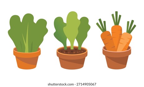 Iconos de plantas vegetales en maceta Ilustración de jardinería plana