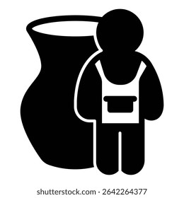 Potter and clay jug solid icon, pottery making concept. Vector graphics. Human with big vase sign on white background, style mobile or design