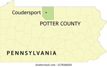 Potter County and borough of Coudersport location on Pennsylvania state map