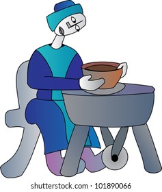 A potter making a bowl with clay on a potter's wheel