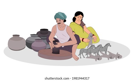 The potter is making pottery - illustration