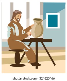 Potter, making utensils. Vector