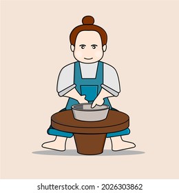 A Potter Man Is Spinning Potter Wheel Vector