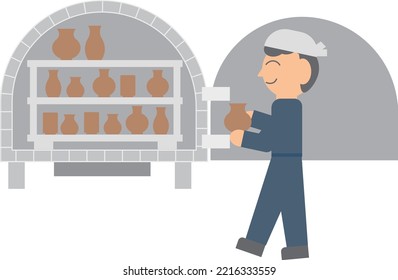 potter placing work in the kiln