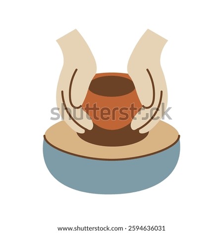 Potters Wheel Hands. Pottery gesture. Handicraft person making earthenware. Crockery creation. Handmade vector illustration in flat style