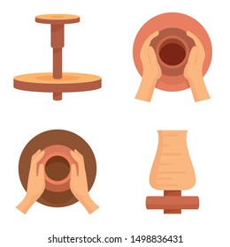 Potters Wheel Icon Set. Flat Set Of Potters Wheel Vector Icons For Web Design