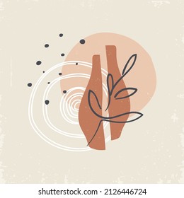 Pottery abstract shapes decorative background or layout, creative universal aesthetic floral card. Scandinavian palette
