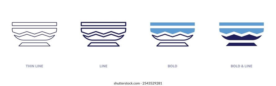 Pottery bowl icon in 4 different styles. Thin Line, Line, Bold, and Bold Line. Duotone style. Editable stroke.