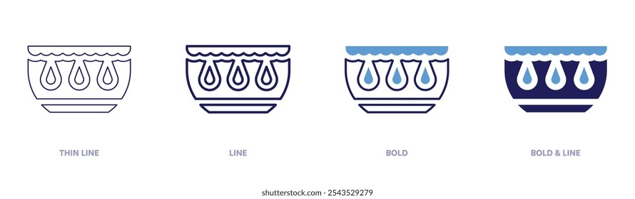 Pottery bowls icon in 4 different styles. Thin Line, Line, Bold, and Bold Line. Duotone style. Editable stroke.