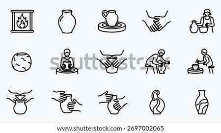 Pottery and ceramics icon set handcrafted clay art process vector