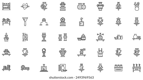 Pottery And Ceramics icons collection is a vector illustration with editable stroke, offering versatility and customization. Perfect for various design needs, it includes high-quality graphics 