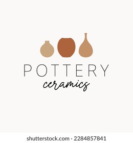 Pottery ceramics logo design. Three pots vector logotype. Handmade ceramics logo template.