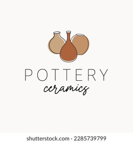 Pottery ceramics logo design. Three pots vector logotype. Handmade ceramics logo template.