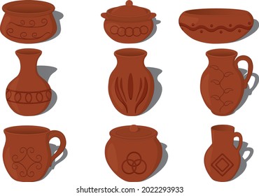 Pottery ceramics with patterns collection vector illustration