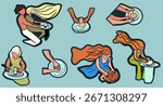 Pottery, ceramics workshop, hands, pottery pottery wheel illustrations set, hand drawn doodle line abstract vector art.