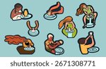 Pottery, ceramics workshop, hands, pottery pottery wheel illustrations set, hand drawn doodle line abstract vector art.