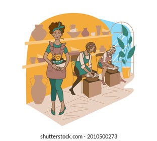 Clases de alfarería, grupo de personas que estudian cerámica, cursos, hobby, actividades de tiempo libre, personajes, clase magistral, vector