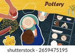 Pottery collage. Hand drawn vector illustration. 