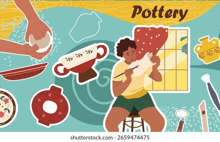 Pottery collage. Hand drawn vector illustration. 