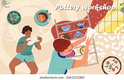 Collage de cerámica. Ilustración vectorial dibujada a mano. 
