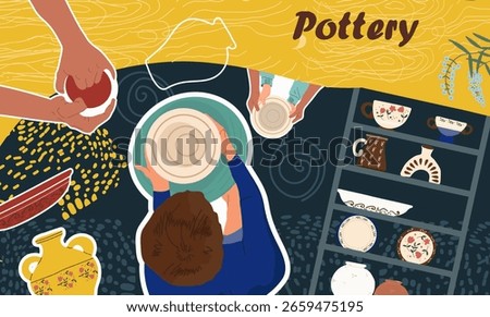 Pottery collage. Hand drawn vector illustration. 
