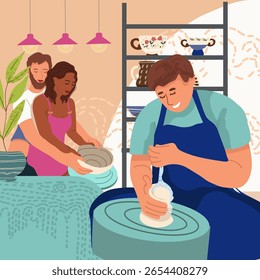 Composição da cerâmica em design plano. Ilustração vetorial desenhada à mão .
