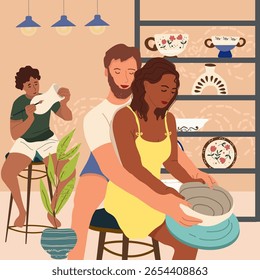 Composição da cerâmica em design plano. Ilustração vetorial desenhada à mão .
