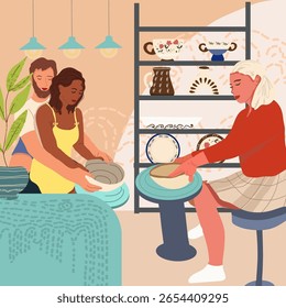 Composição da cerâmica em design plano. Ilustração vetorial desenhada à mão .
