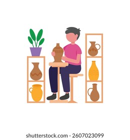 Pottery Crafting Flat Vector Illustration