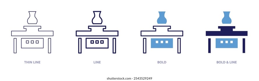 Pottery drying rack icon in 4 different styles. Thin Line, Line, Bold, and Bold Line. Duotone style. Editable stroke.