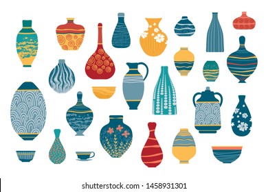 Pottery Earthenware Vases Clay Bowls Pots Stock Vector (Royalty Free ...