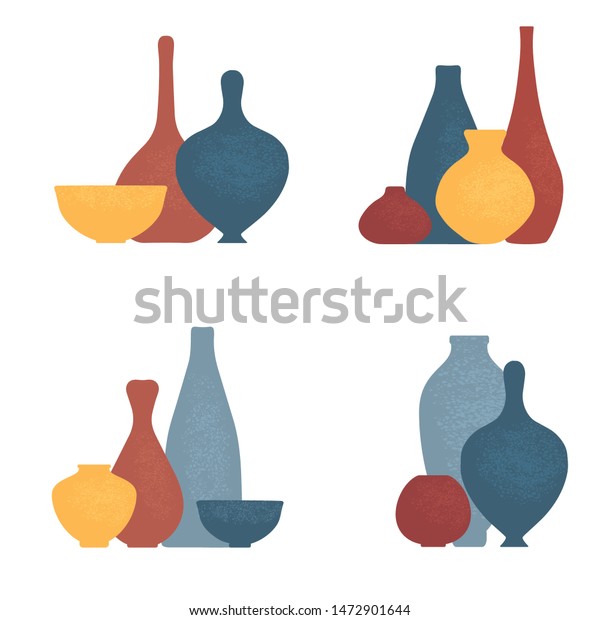 Pottery Earthenware Vases Clay Bowls Pots Stock Vector Royalty