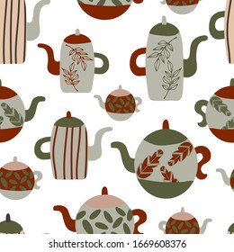 pottery flat vector seamless pattern. Beautiful handcrafted ceramics texture. Creative wallpaper design.graphic design for paper, textile print, page fill.