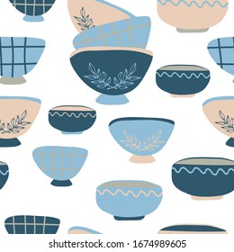 pottery flat vector seamless pattern. Beautiful handcrafted ceramics texture. Creative wallpaper design.graphic design for paper, textile print, page fill.