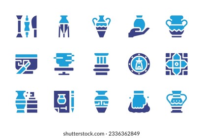 Pottery icon collection. Duotone color. Vector illustration. Containing pottery, vase, ceramic, ancient, ceramics, pillar, tile, paint, plans, pot, clay. 