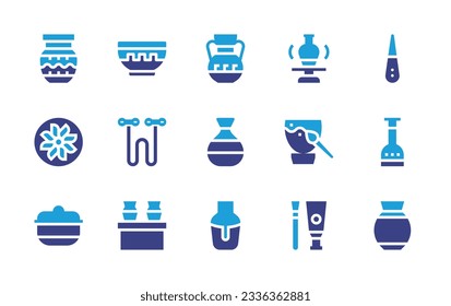 Pottery icon collection. Duotone color. Vector illustration. Containing vase, bowl, amphora, pottery, wire, painting, earthenware. 