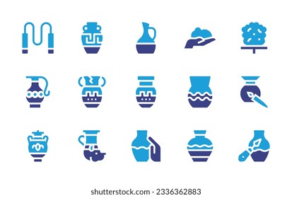 Pottery icon collection. Duotone color. Vector illustration. Containing cutting, amphora, jug, clay, vase, pottery, ceramic, ceramics. 