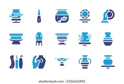 Pottery icon collection. Duotone color. Vector illustration. Containing ceramic, pottery, plate, ceramics, tools, modeling, greek vase, jar, vase. 