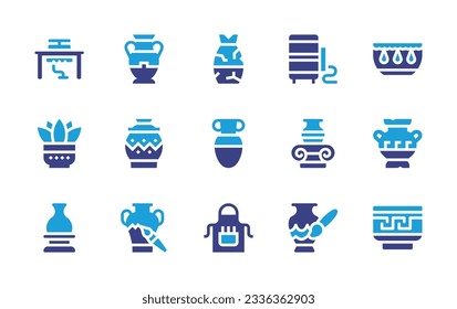 Pottery icon collection. Duotone color. Vector illustration. Containing pottery, vase, oven, ceramic, pot, amphora, apron, ceramics. 