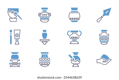 Pottery icon set. Bold line style. Duotone colors. Editable stroke. tool, pot, jar, vase, mug, clay, amphora, vessel, pottery, ceramic.