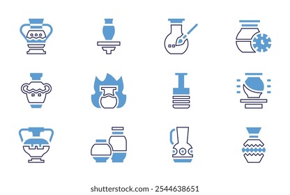 Pottery icon set. Bold line style. Duotone colors. Editable stroke. pottery, ceramics, bottle, jar, vase.