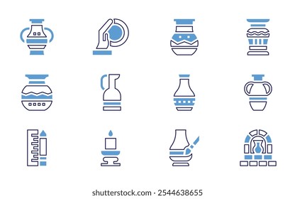 Pottery icon set. Bold line style. Duotone colors. Editable stroke. pottery, paint, plans, ceramics, vase, furnace, amphora, clay crafting.