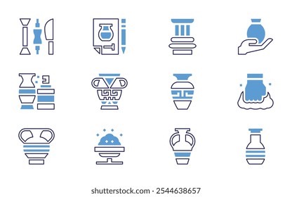 Pottery icon set. Bold line style. Duotone colors. Editable stroke. pillar, ceramic, vase, pot, clay, pottery, ceramics, amphora.