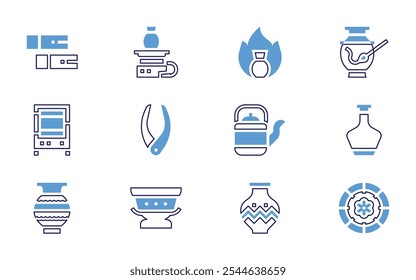 Pottery icon set. Bold line style. Duotone colors. Editable stroke. paint, fire, pottery, ceramic, pot, vase, painting, teapot, dish.